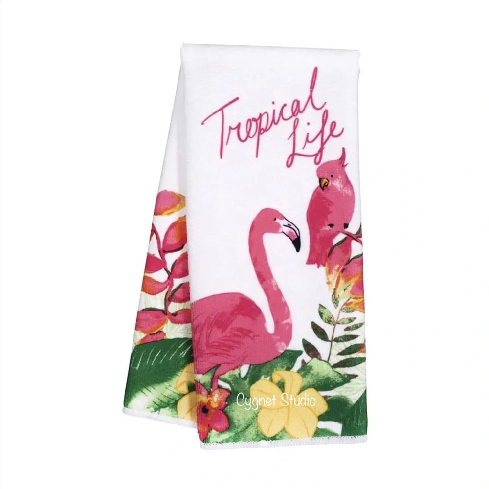 Set of 2 Tropical Life Flamingo Kitchen Towels - Picture 3 of 4